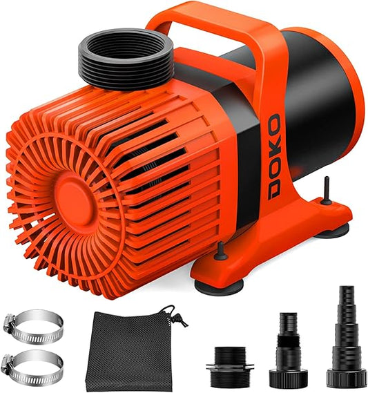 Submersible Water Pump, 8000GPH Pond Pump with 20FT Power Cord and 26 FT Lift Heigh, 600W Ultra Quiet Fountain Water Pump for Pond, Aquarium, Waterfall, Fish Tank, Hydroponic, Orange Black
