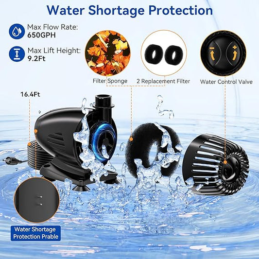 POPOSOAP 55W Black Stainless Steel Pondless Waterfall Kit with 9.8FT Corrugated Tube, Solar Powered Pond Waterfall Box for Outdoor Garden Pond Setup